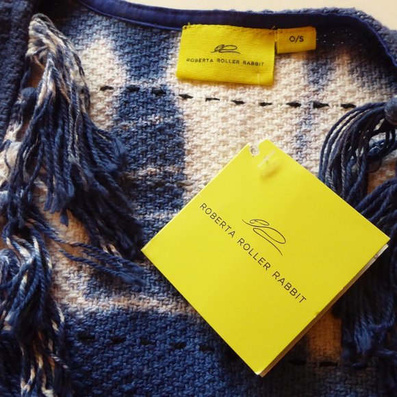 Roberta Roller Rabit Bridget Fringe Kimono Raj Tie-Die Indigo Open Jacket Small - Picture 2 of 6